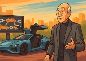 Marketplace de carros on-chain une DeLorean e Patrick Stewart